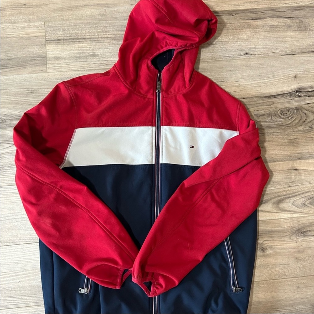Tommy Hilfiger Red and Navy Hoodie with White Stripe